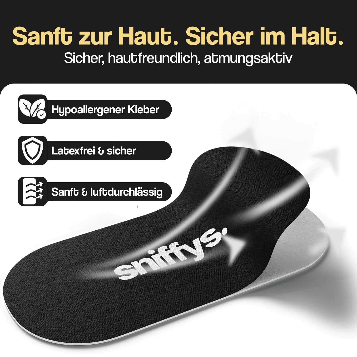 Смужки для сну Sniffys від хропіння, для кращого дихання та спокійного сну, 30 шт, чорний колір, фото №3