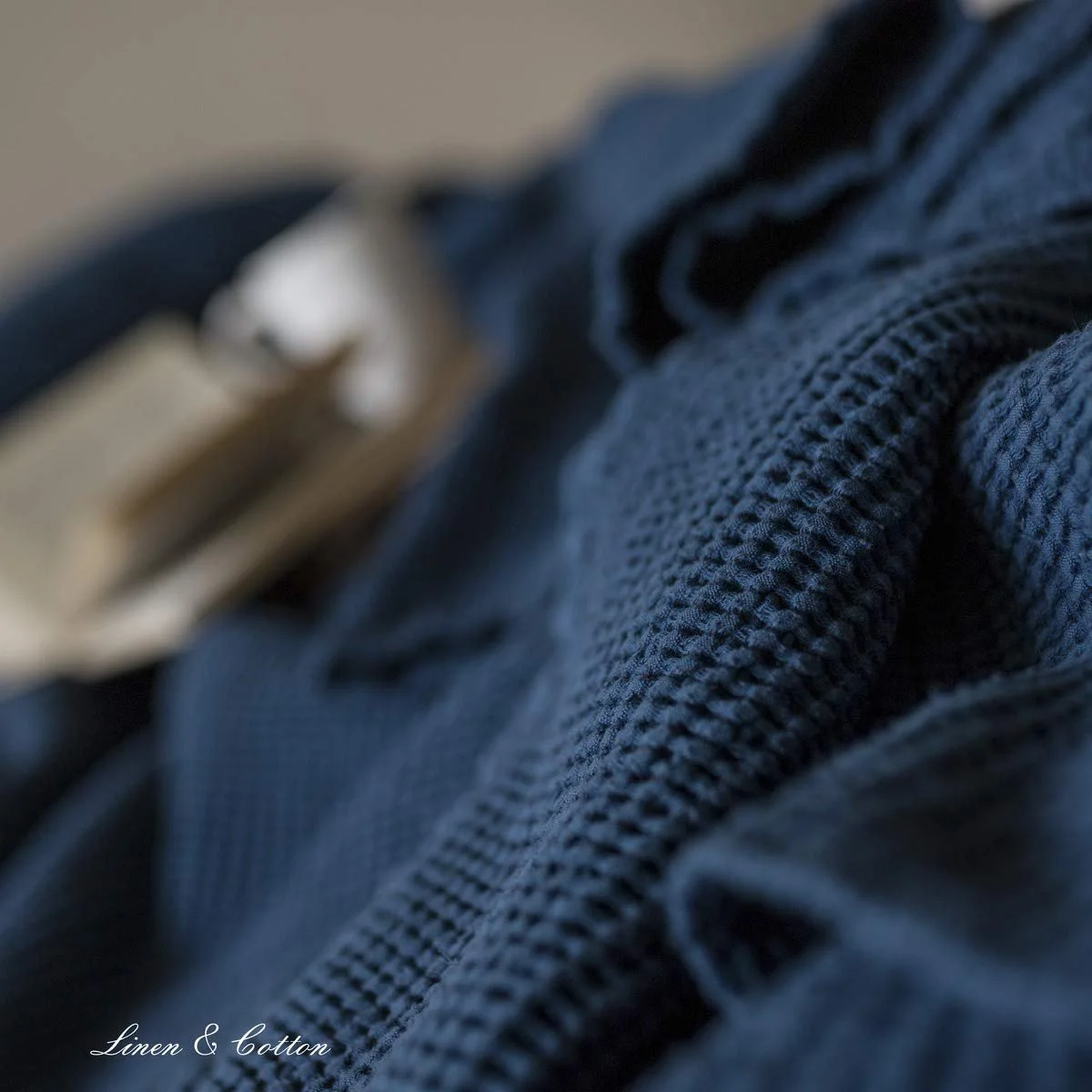 Покрывало Вафельное Плед Linen & Cotton Enzo Плед в клетку 210 x 250 см Темно-синий, фото №6