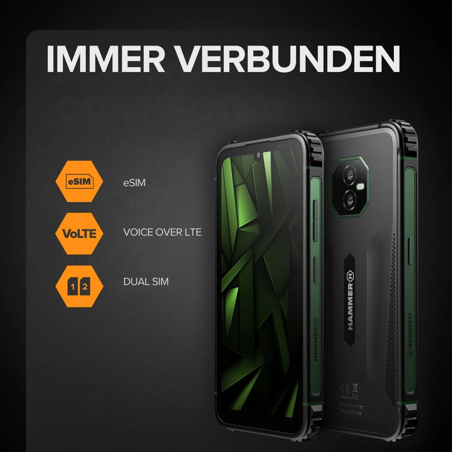 Захищений мобільний телефон Hammer Ranger 4G 6+8GB/128GB 6 дюймів IP69 5000mAh Dual SIM eSIM NFC Чорний, фото №5