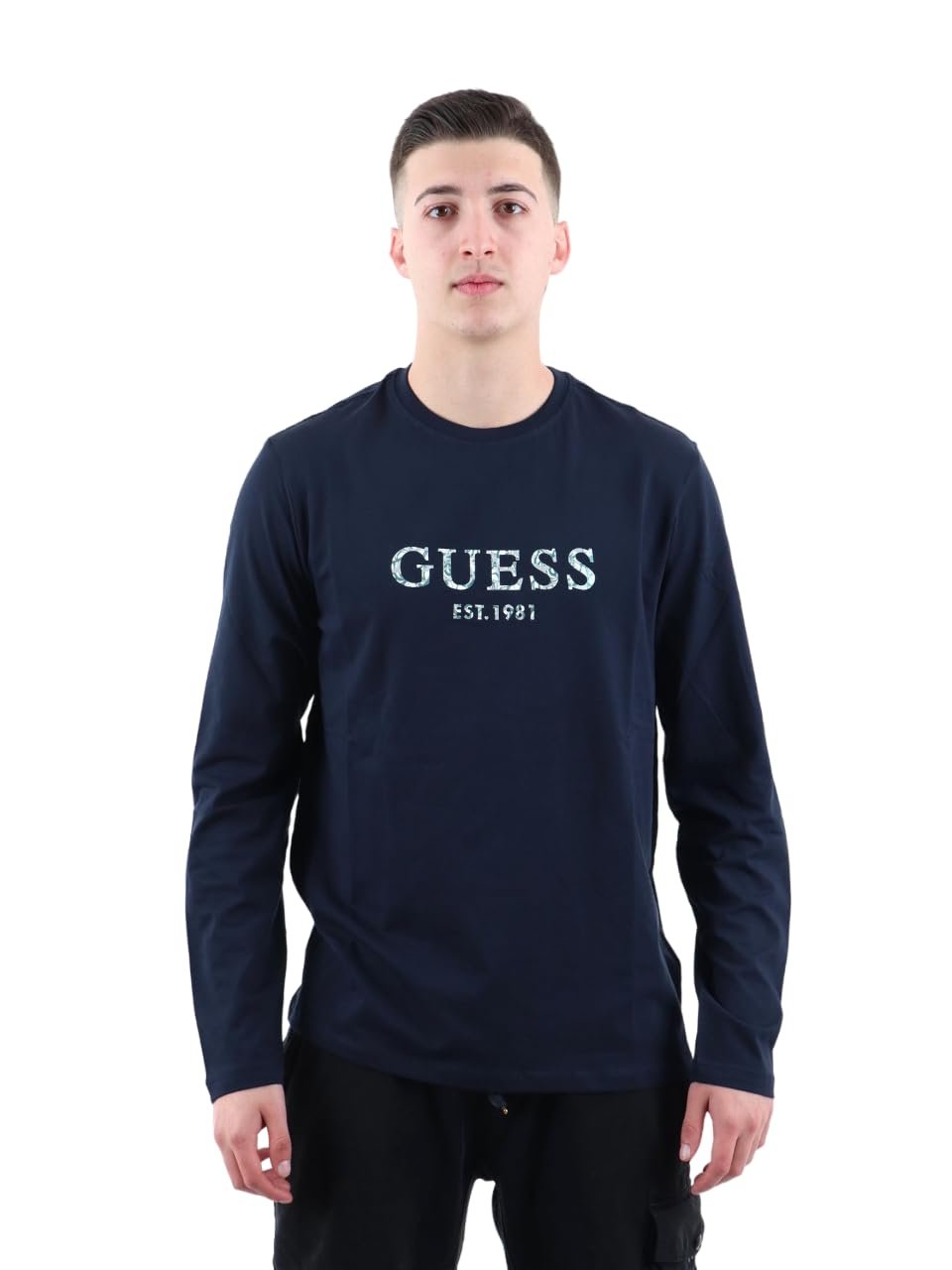 Мужской лонгслив GUESS - Long Sleeve Logo Tee - Темно-синий - L, фото №1