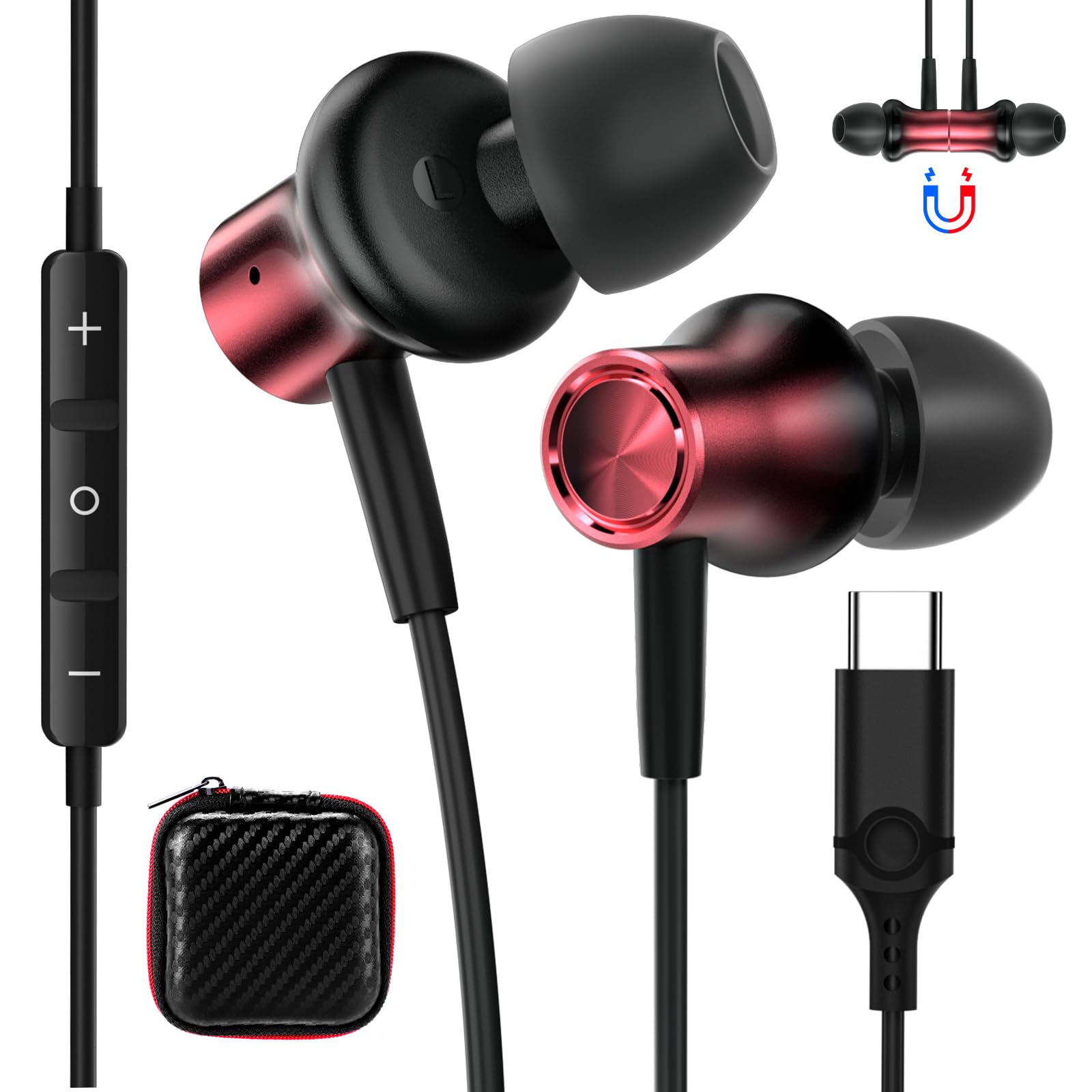 Наушники USB C USB C подключение для iPhone 15 Pro Samsung A54 A34 5G магнитные внутриканальные с микрофоном для Pixel 9 8a 7 Galaxy A55 A35 A33 A53 S24 Mi 13, фото №1