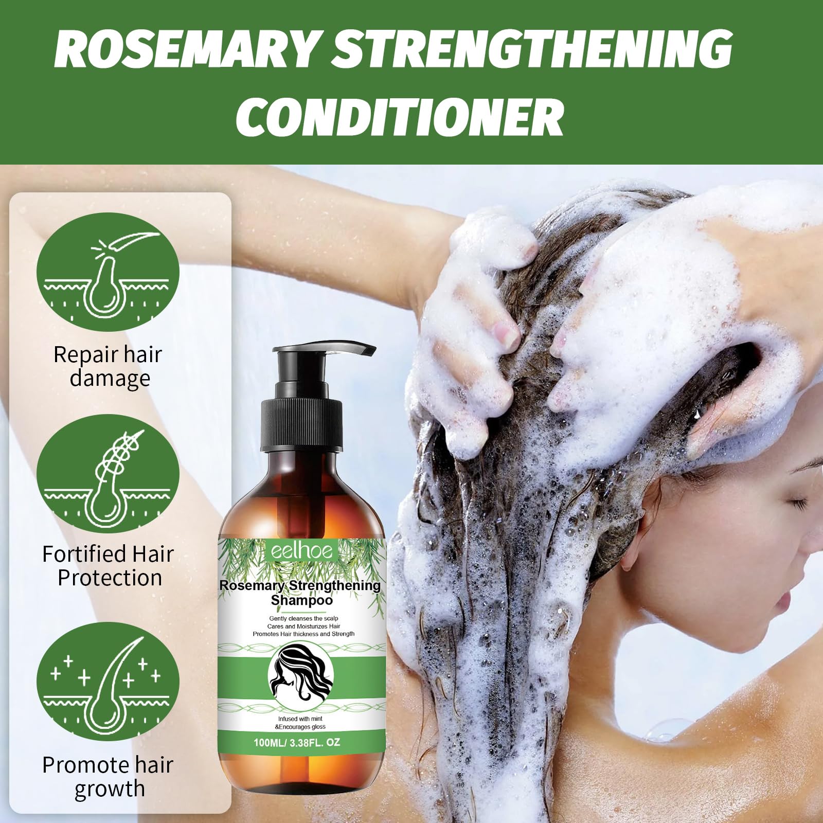 Шампунь Rosemary Hair Growth Oil Suitable for Care of the Scalp and Improving Hair Growth (100 мл), фото №4