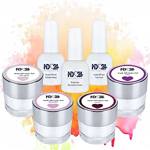 Гель-лак ND24 Premium Bundle Violet Sky: база Rubber, топ и жидкость для снятия - фиолетовая коллекция, 4 x 10 г - Фото 1