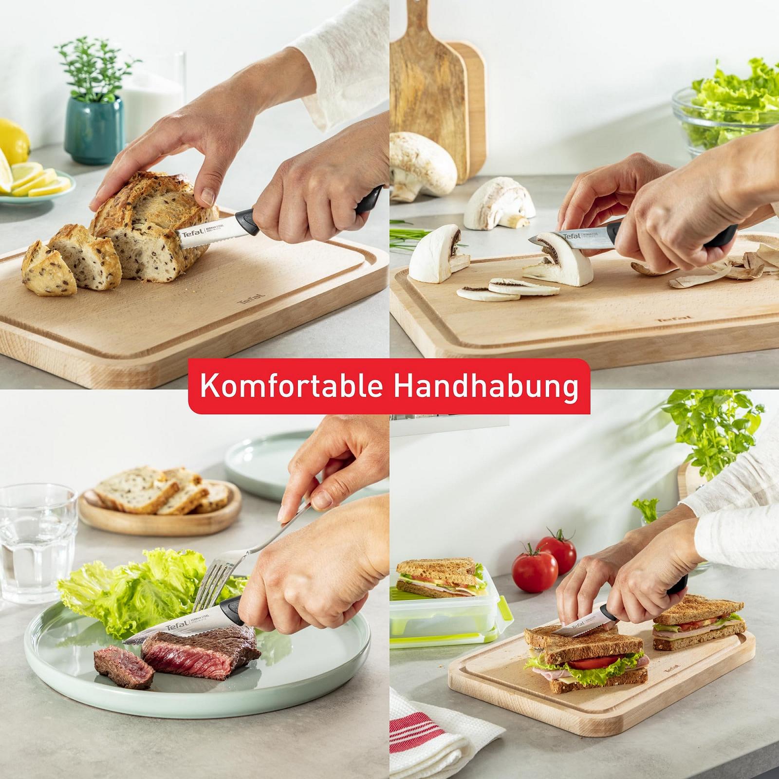 Набор ножей Tefal Colorfood K2733S, 3 шт | Универсальный нож (10 см) / Нож для очистки овощей (8 см), зубчатый нож для очистки овощей (8 см), гладкий | Немецкая нержавеющая сталь | Устойчив к коррозии | Эргономичный | Безопасный | Черный, фото №4