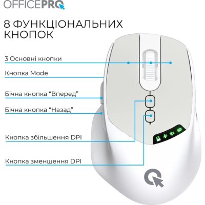 Мышка OfficePro M520W Wireless/Bluetooth White (M520W), фото №5