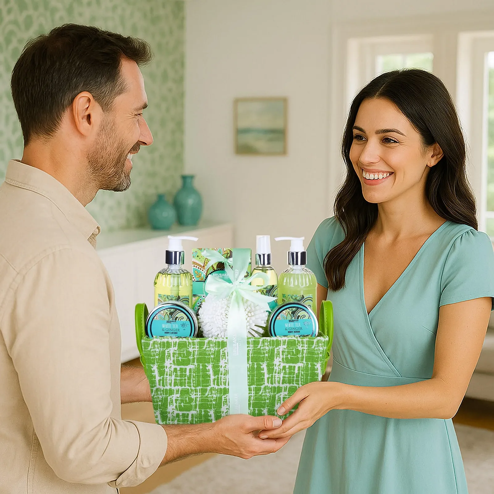 Набір для ванни BRUBAKER Cosmetics "White Tea & Ginger" з 8 предметів у кошику, фото №5