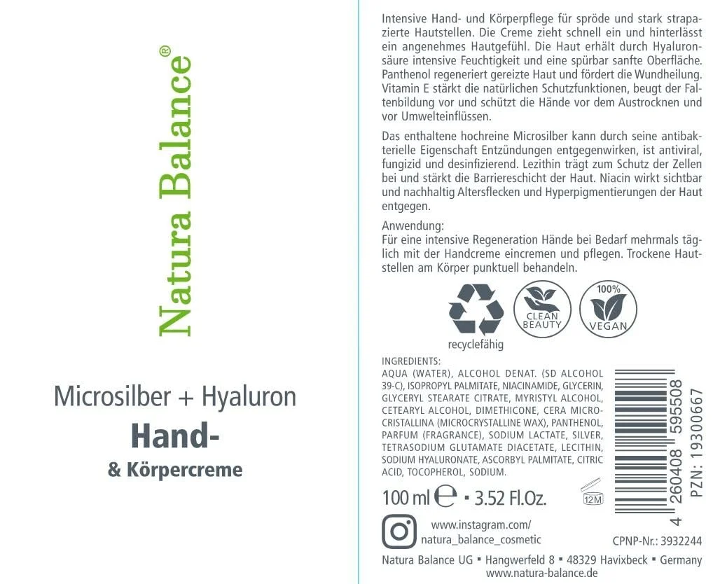 Крем для рук Microsilver + Hyaluronic Acid 100 мл, вітамін E, ніацинамід, пантенол, мікросрібло, веганський, фото №4