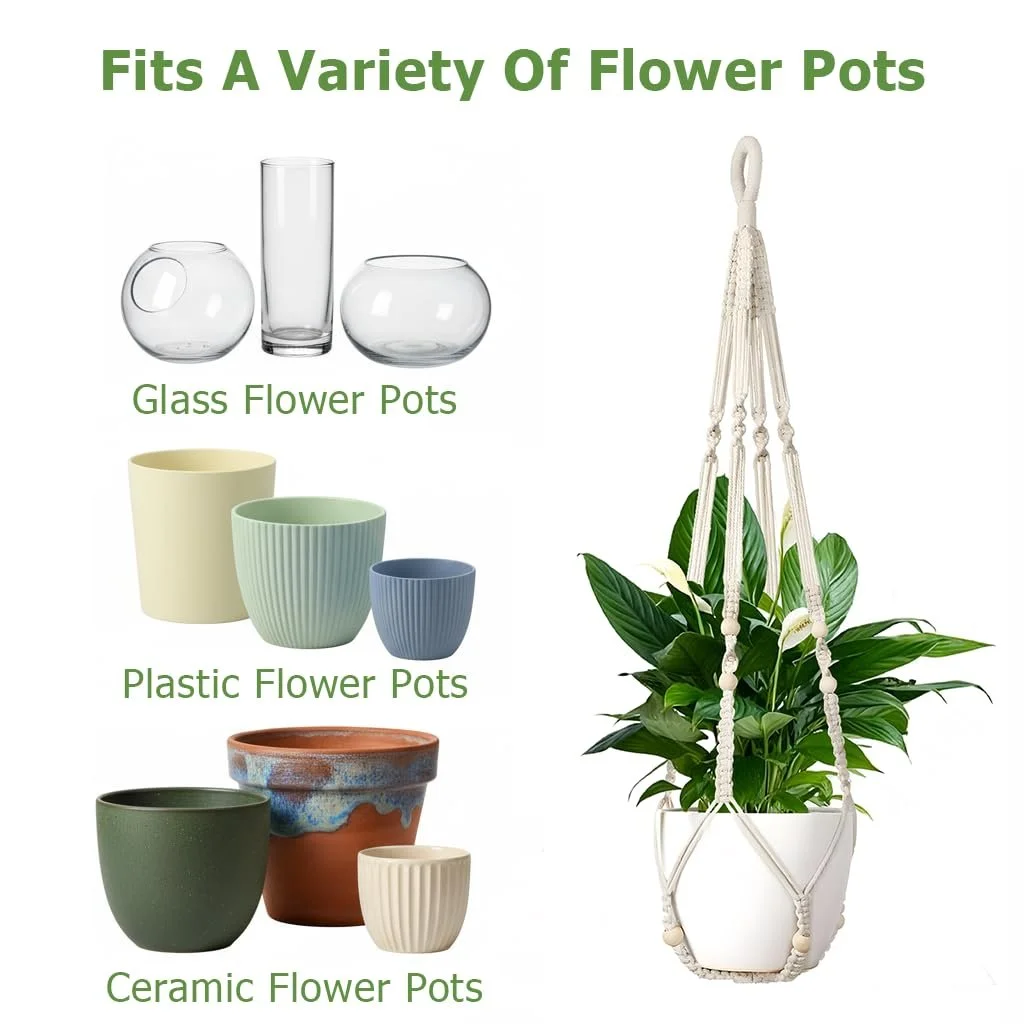 Подвесные кашпо макраме набор из 2 шт. хлопковые с крючками белые, фото №3