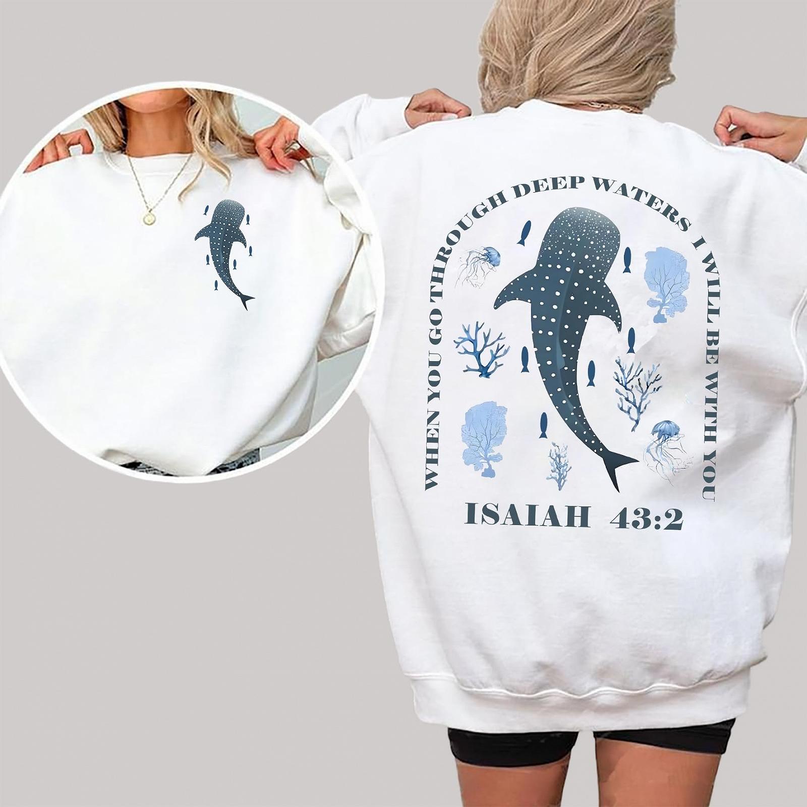 Свитшот Whale Ocean When You Go Through Deep Waters Худи Христианский Кит Графика, фото №2 Свитшот Whale Ocean When You Go Through Deep Waters Худи Христианский Кит Графика, фото №2