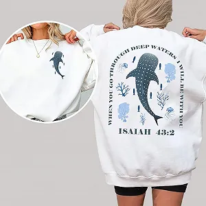 Свитшот Whale Ocean When You Go Through Deep Waters Худи Христианский Кит Графика synthetic.ua - Фото 1