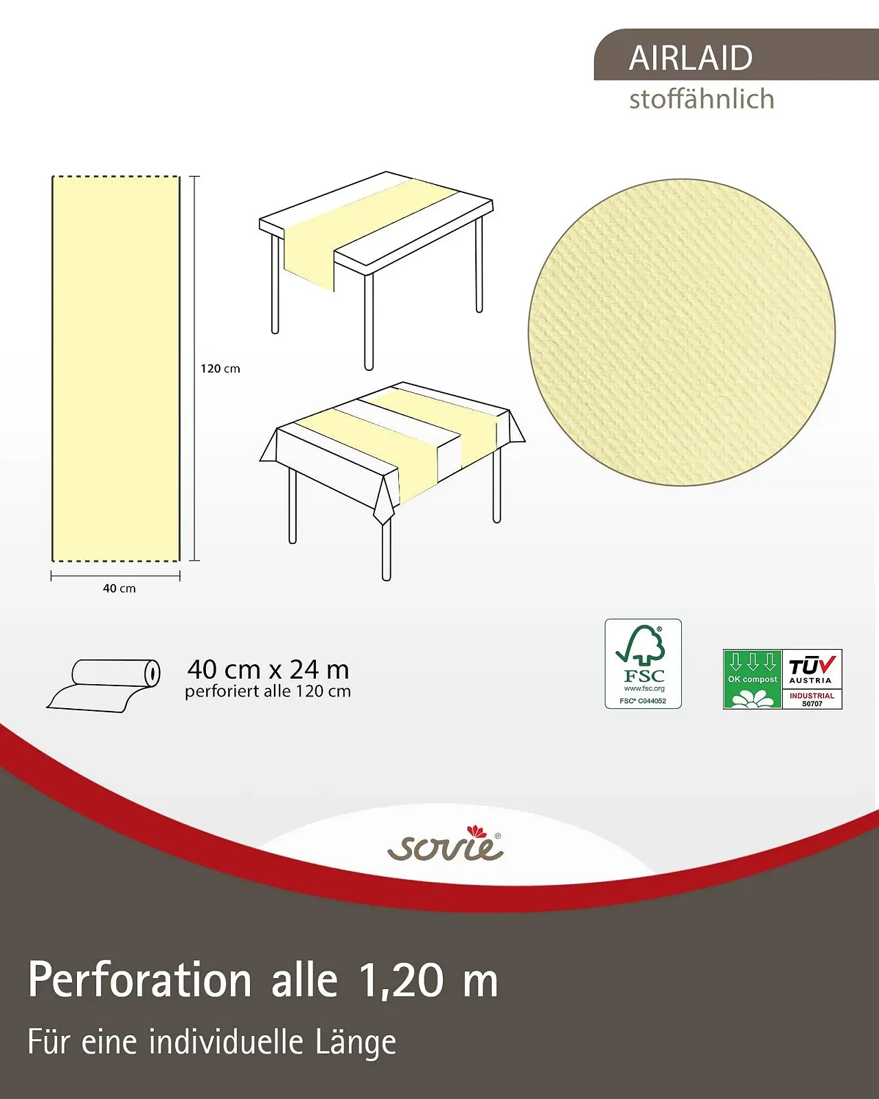 Ранер Sovie Horeca Linclass Airlaid Sahara одноразова з перфорацією кожні 120 см 40 см x 24 м, фото №5