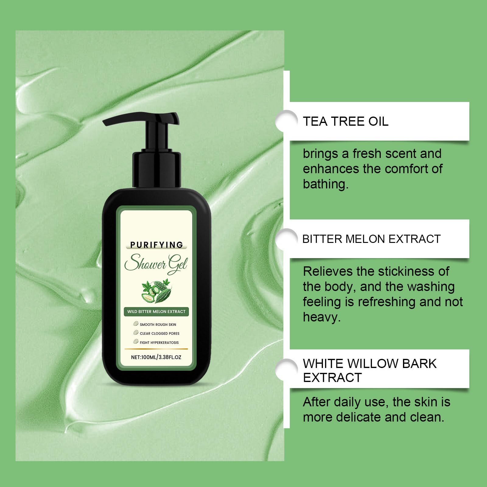 Гель для душу BHA Wild Bitter Melon Extract для зменшення акне на спині та гіперкератозу, фото №4 Гель для душу BHA Wild Bitter Melon Extract для зменшення акне на спині та гіперкератозу, фото №4