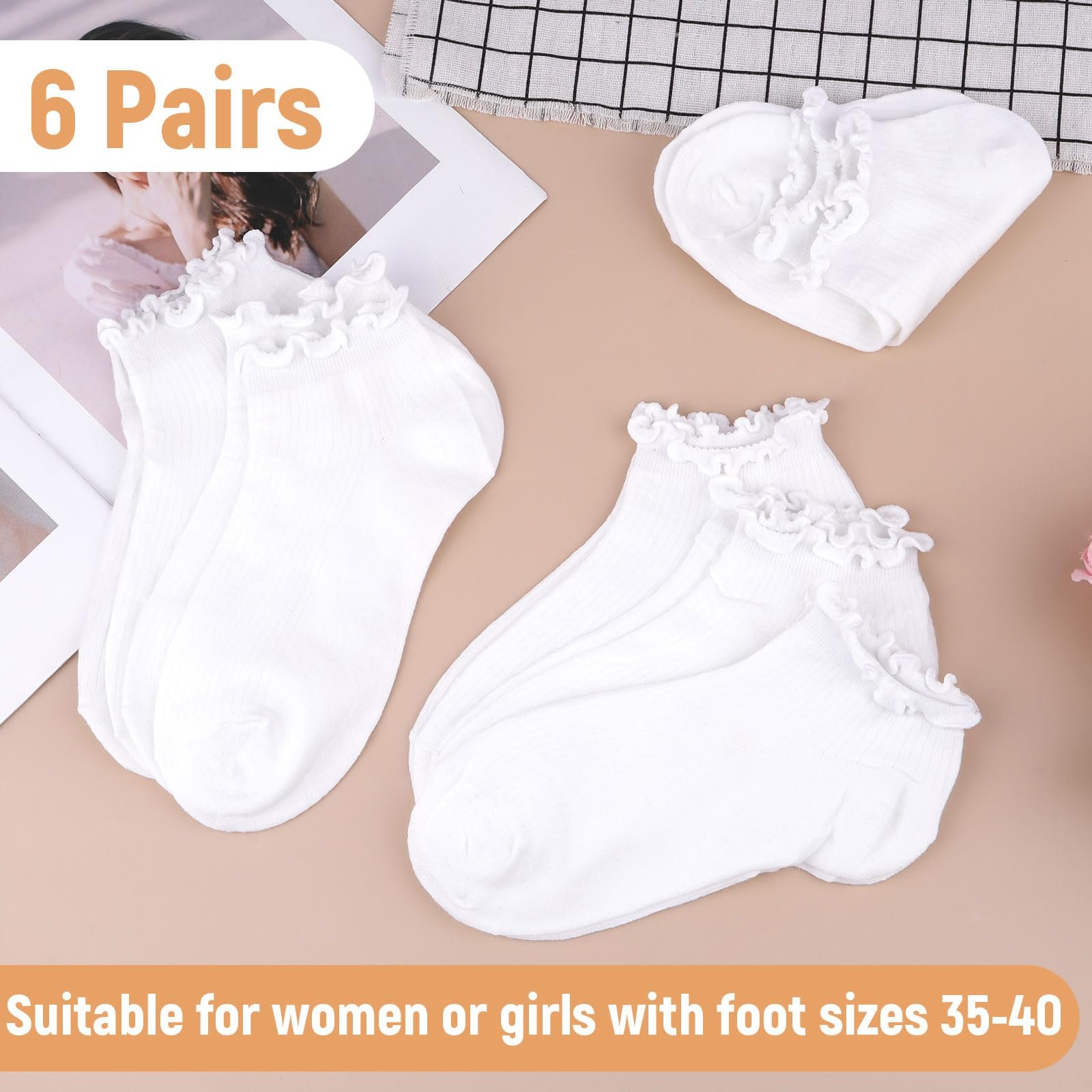 Носки с оборками Хлопковые 6 пар Белый 35-40, фото №2