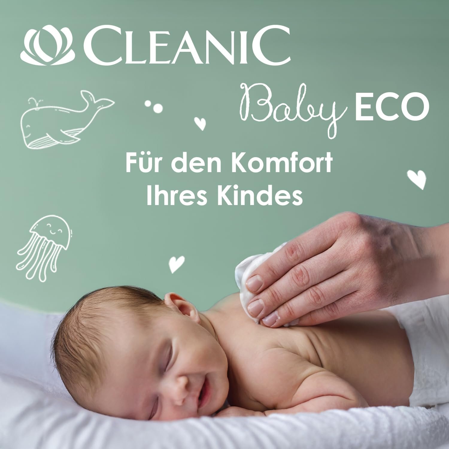 Салфетки влажные Cleanic Baby Eco Pure Water для детей, 99% вода, с аллантоином, без запаха, 50 штук, фото №4