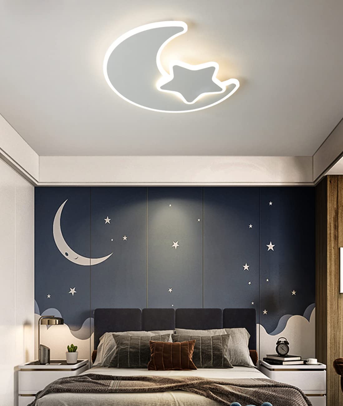 Светильник Creative Star Moon Потолочный 55 см Современный Светодиодный Круглый с пультом для детей детской комнаты спальни гостиной столовой офиса мультяшная подвесная лампа, фото №3