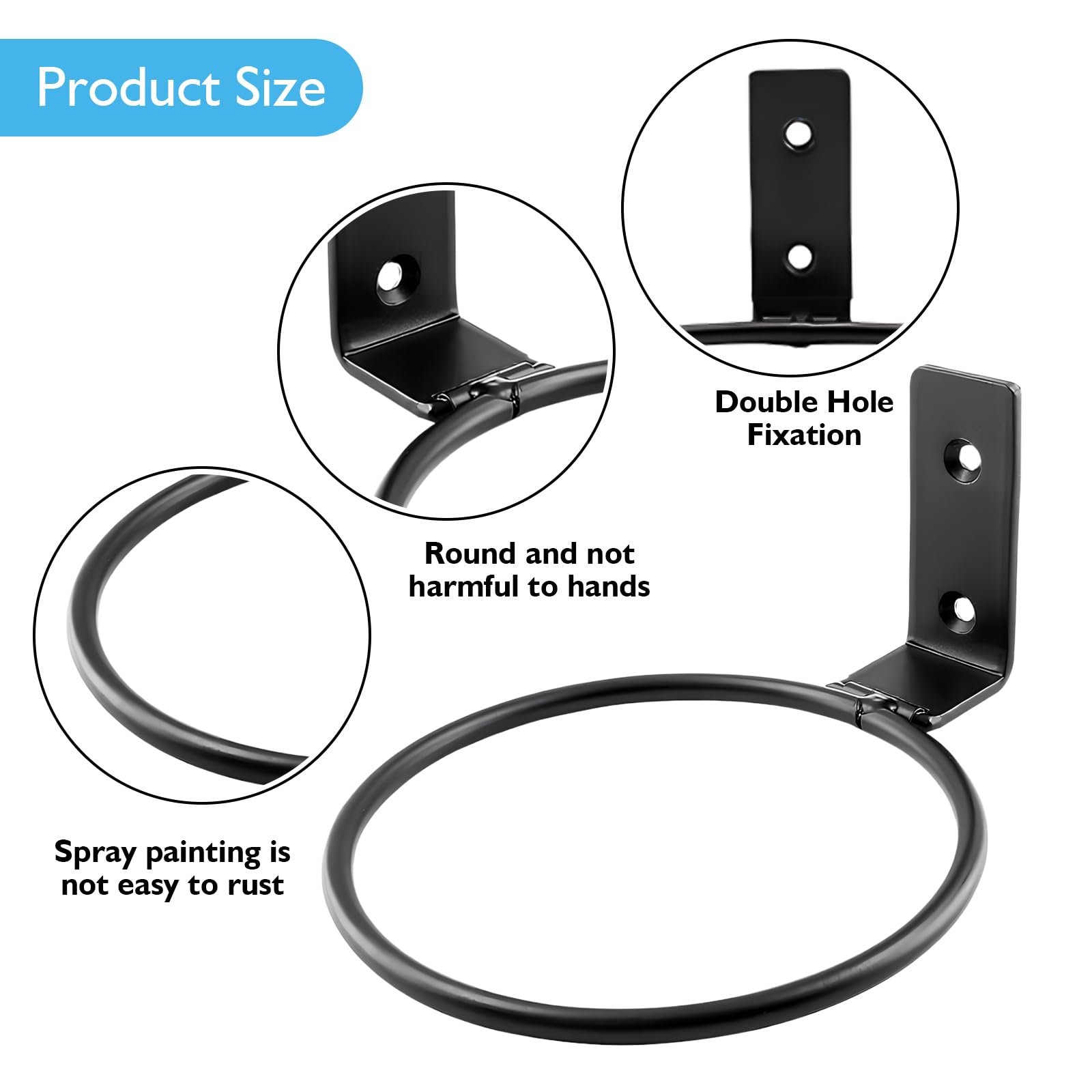 Настінний тримач для квіткових горщиків набір 6 шт 11 см з гвинтами чорний, фото №4