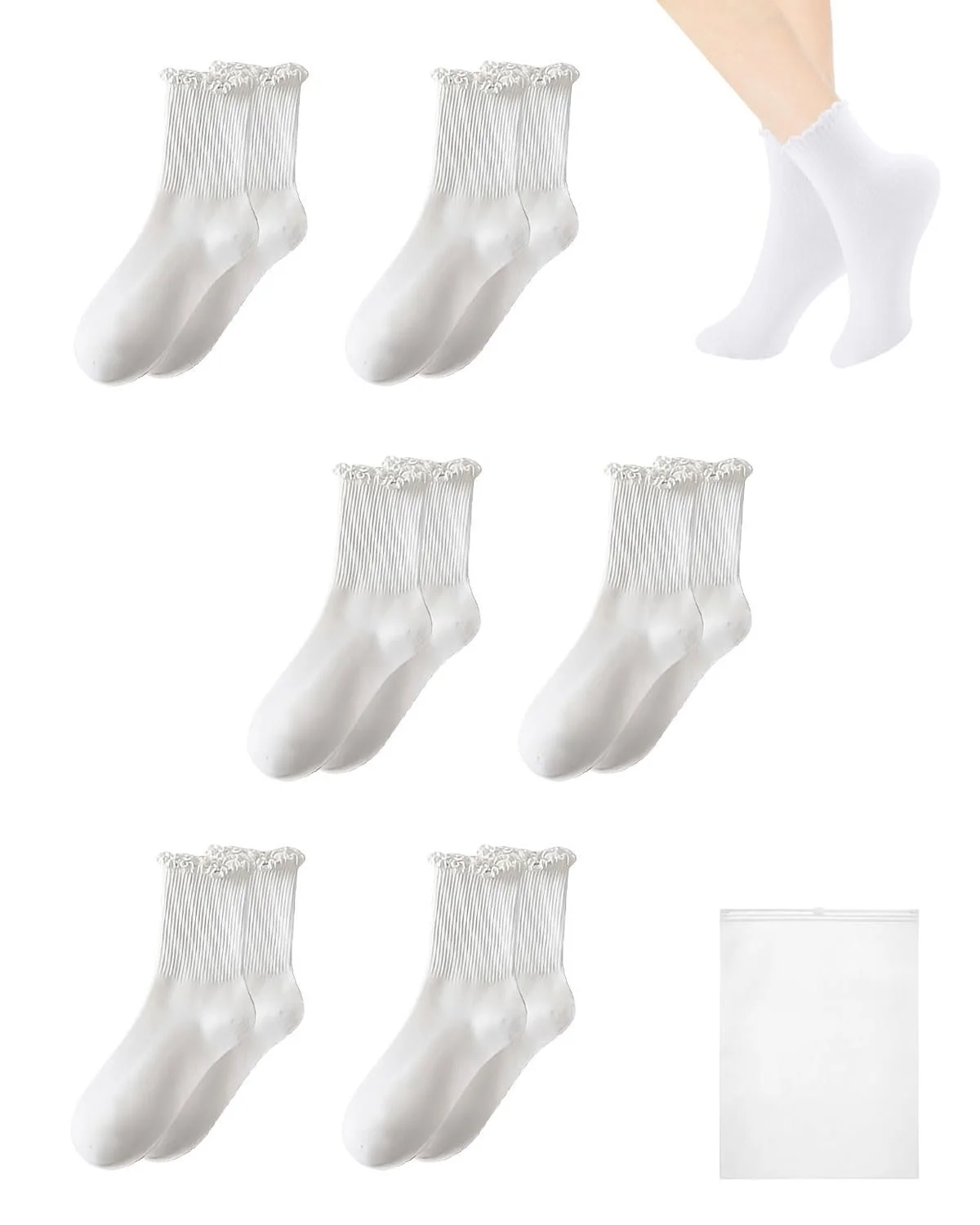 Носки с оборками (6 пар) Brand Без серии Model Хлопок Белые Размер 35-40, фото №1 Носки с оборками (6 пар) Brand Без серии Model Хлопок Белые Размер 35-40, фото №1