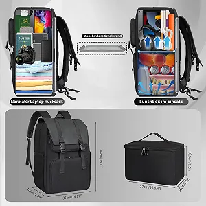 Рюкзак для ноутбука BERTASCHE 17,3 дюйма з термосумкою 2-в-1 Чорний synthetic.ua - Фото 1