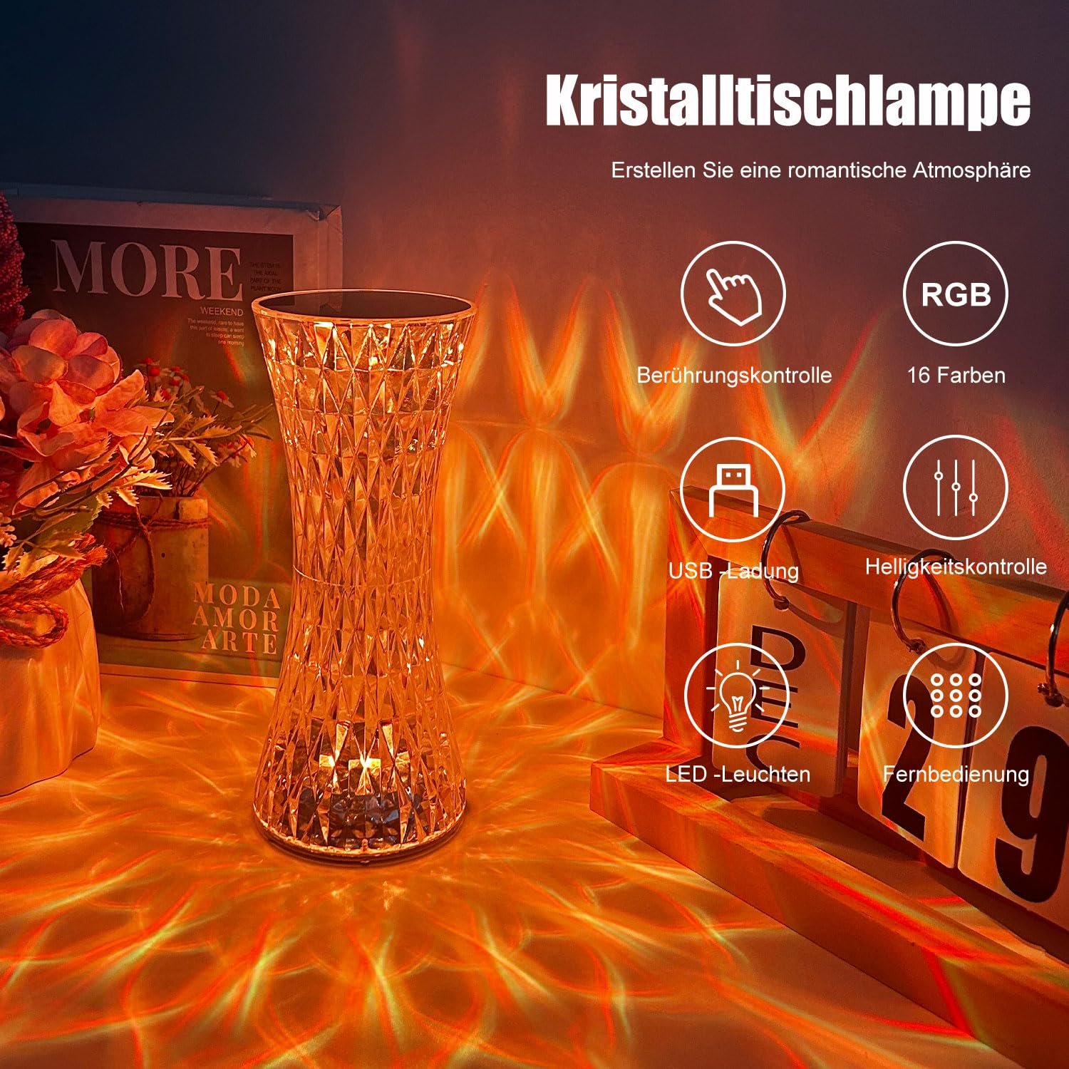 Настільна лампа EXTRASTAR LED Crystal RGB з пультом ДК Сенсорна Акумуляторна, фото №2