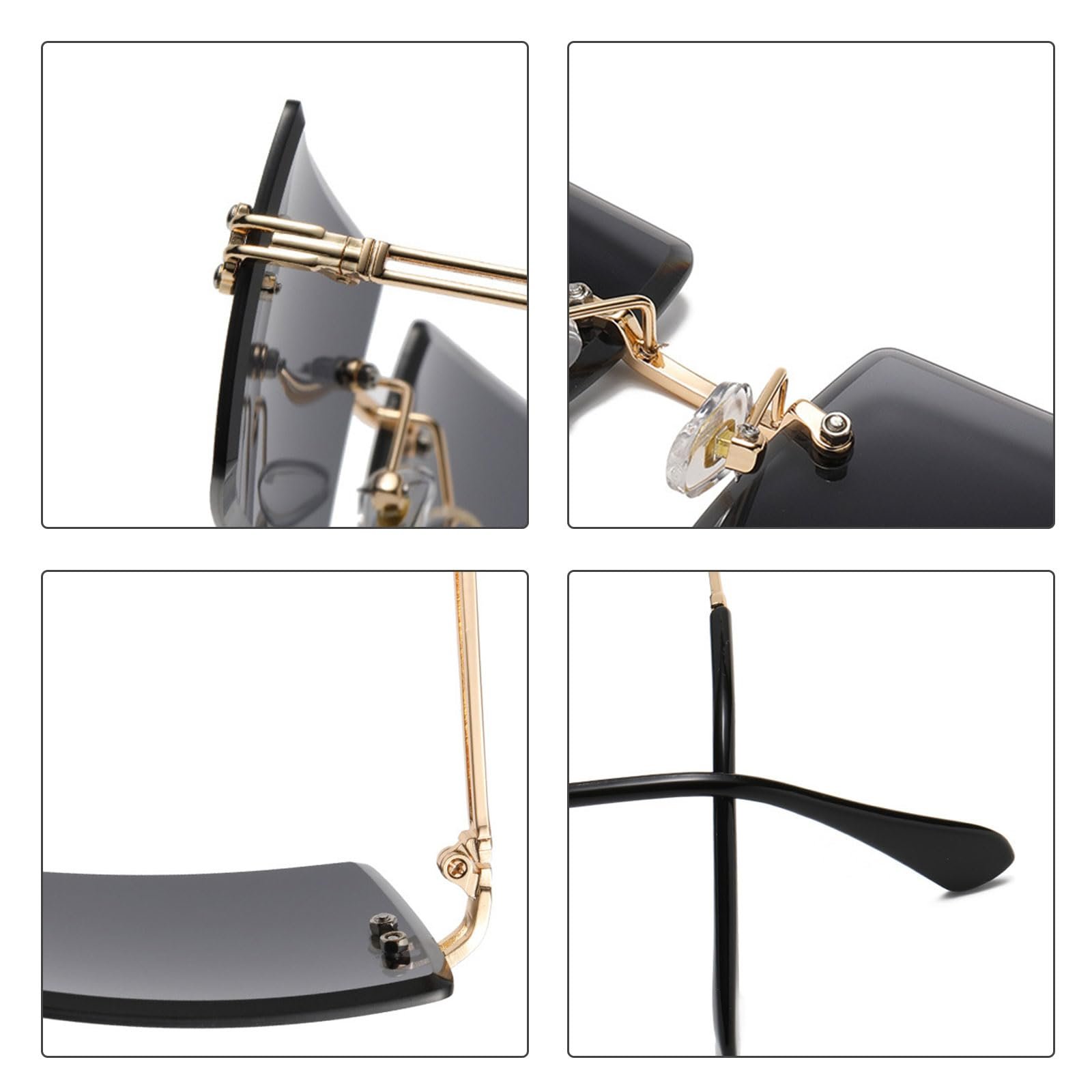 Сонцезахисні Окуляри Прямокутні Без Оправи EUPSIIU Модні Квадратні Градієнтні Вінтажні Прозорі Лінзи 4 Пари, фото №4