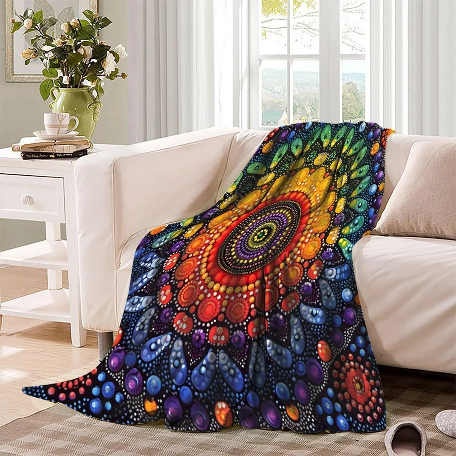 Покривало VFKLZCNYR Cuddly Fluffy Mandala Флісова з 3D принтом для дивану ліжка Різдвяний подарунок 180 x 200 см, фото №3