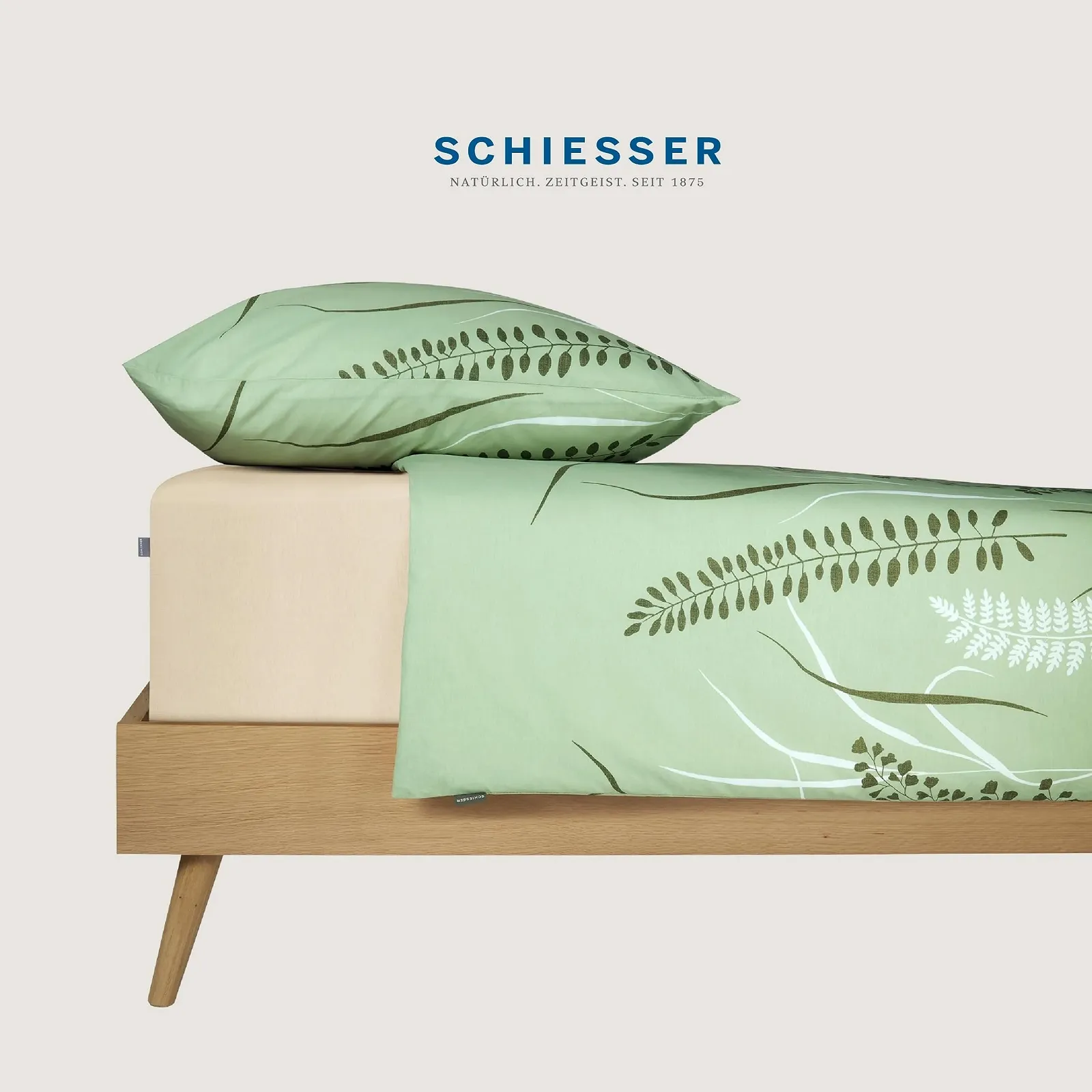Комплект постільної білизни Schiesser Annic 2 предмети квітковий принт Renforcé 100% бавовна Öko-Tex на блискавці 135 x 200 см + 80 x 80 см зелений, фото №6