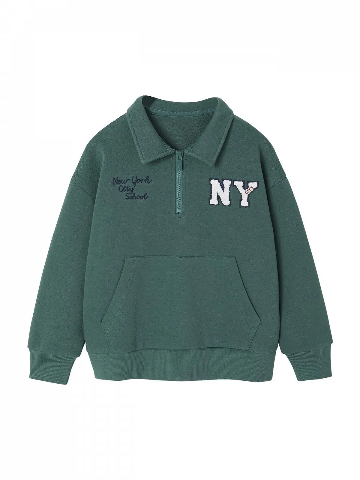 Світшот для хлопчиків Vertbaudet з коміром і вишивкою NY, перероблений поліестер, фото №1