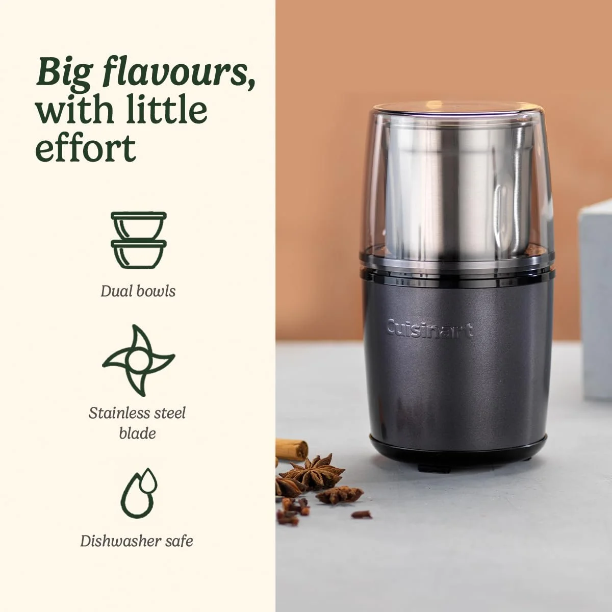Електрична Cuisinart Подрібнювач спецій/кави/горіхів Подвійні чаші з нержавіючої сталі, фото №2