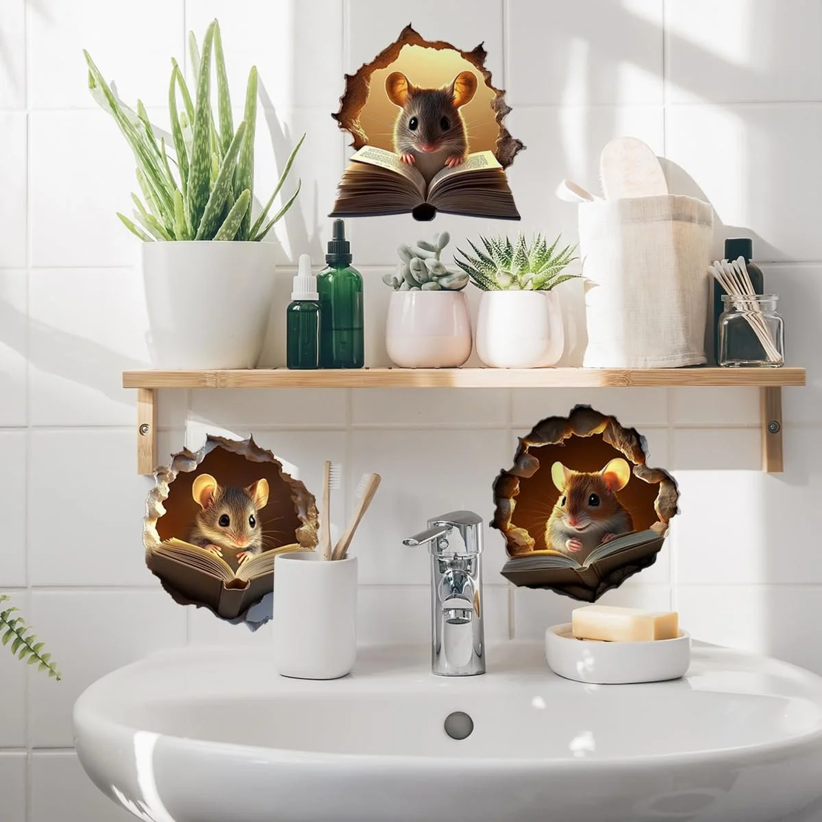 Наклейки на стіну Runtoo Mouse Book 3D Mouse Hole 3 упаковки, фото №2