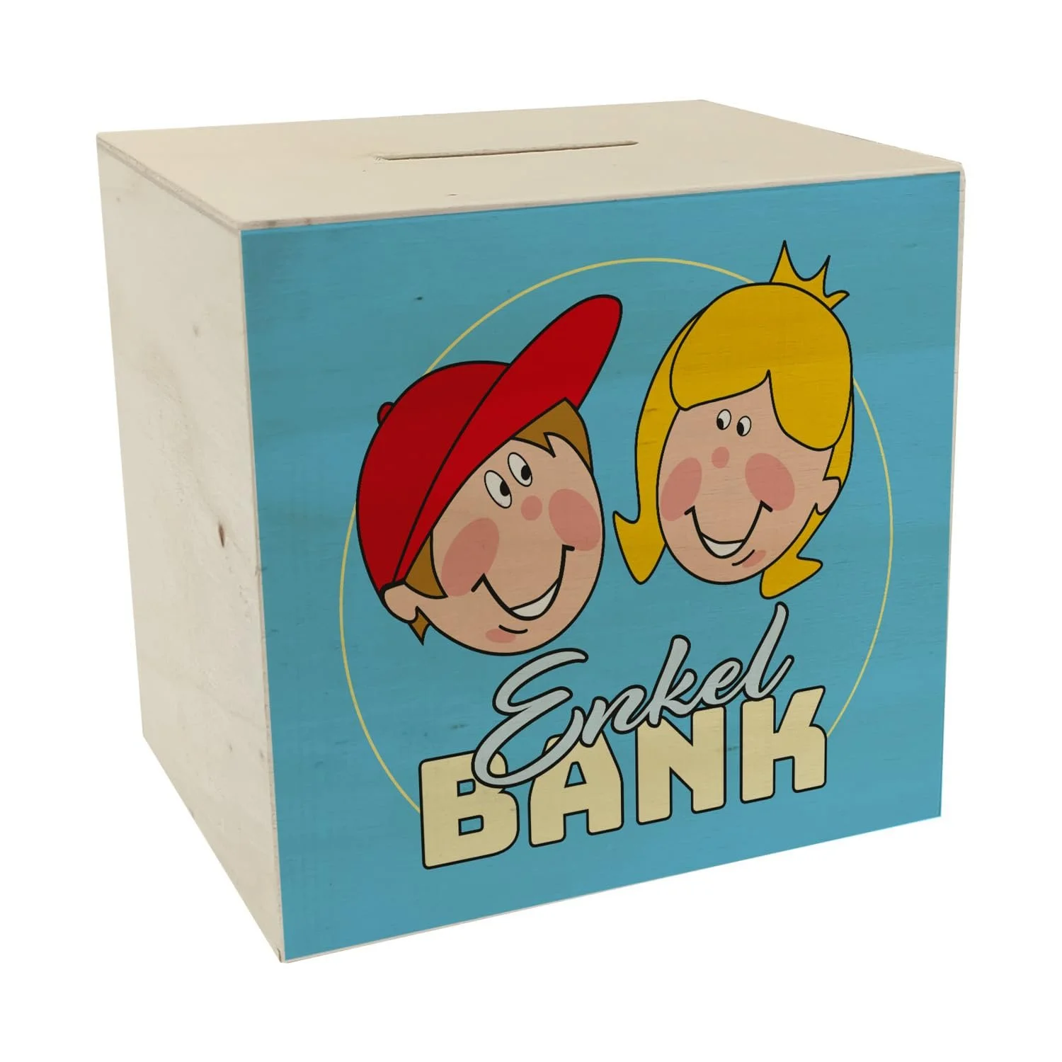 Скарбничка Grandchild Bank дерев'яна блакитна з принтом, фото №1