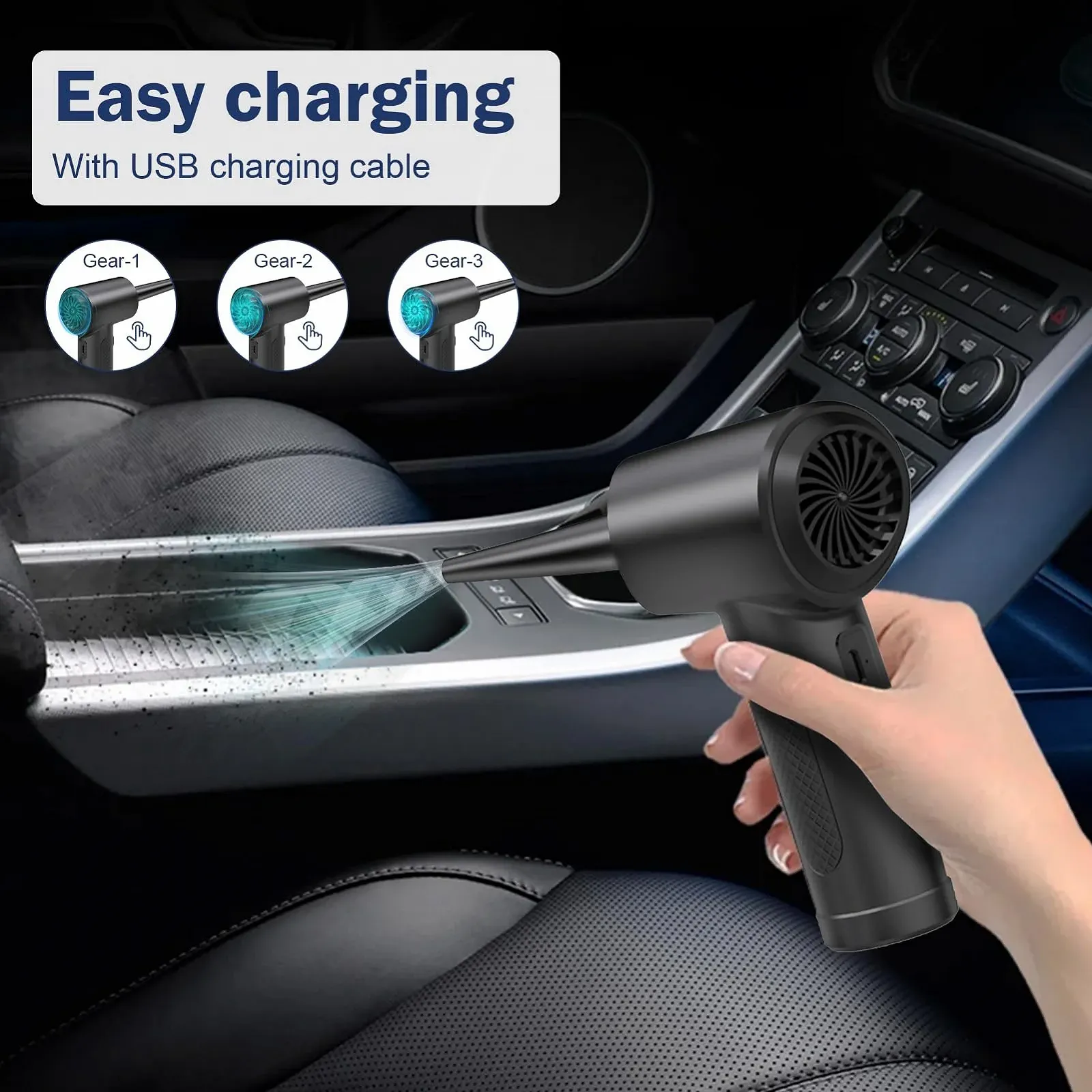 Электрическая воздуходувка для удаления пыли 3 скорости 91000 rpm 6000 mAh USB, фото №4