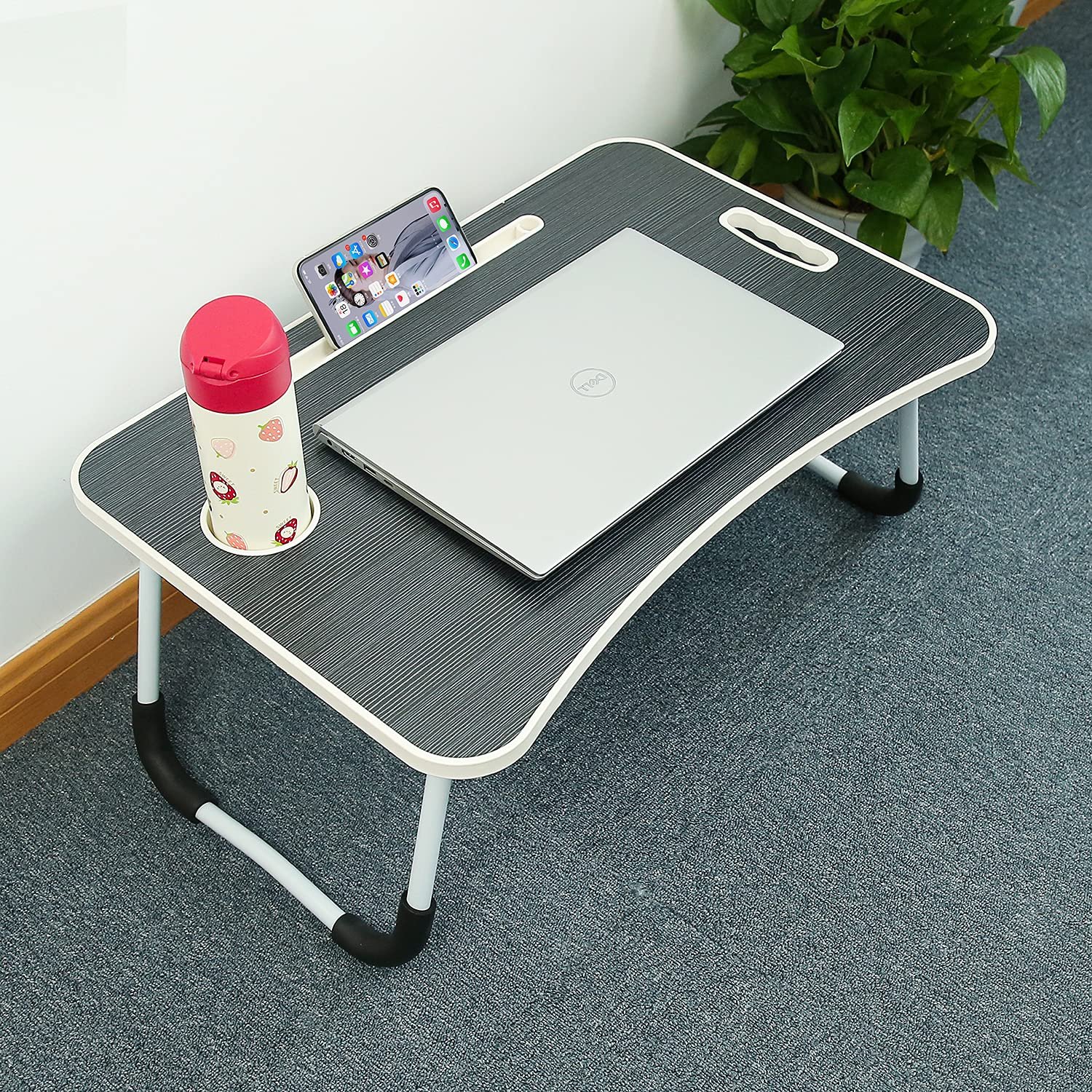 Регульований столик для ноутбука, складаний столик з підсклянником, протиковзкою подушкою, піднос, не потребує збірки, розмір 26,9 см / 59,9 см (чорний), фото №5 Регульований столик для ноутбука, складаний столик з підсклянником, протиковзкою подушкою, піднос, не потребує збірки, розмір 26,9 см / 59,9 см (чорний), фото №5