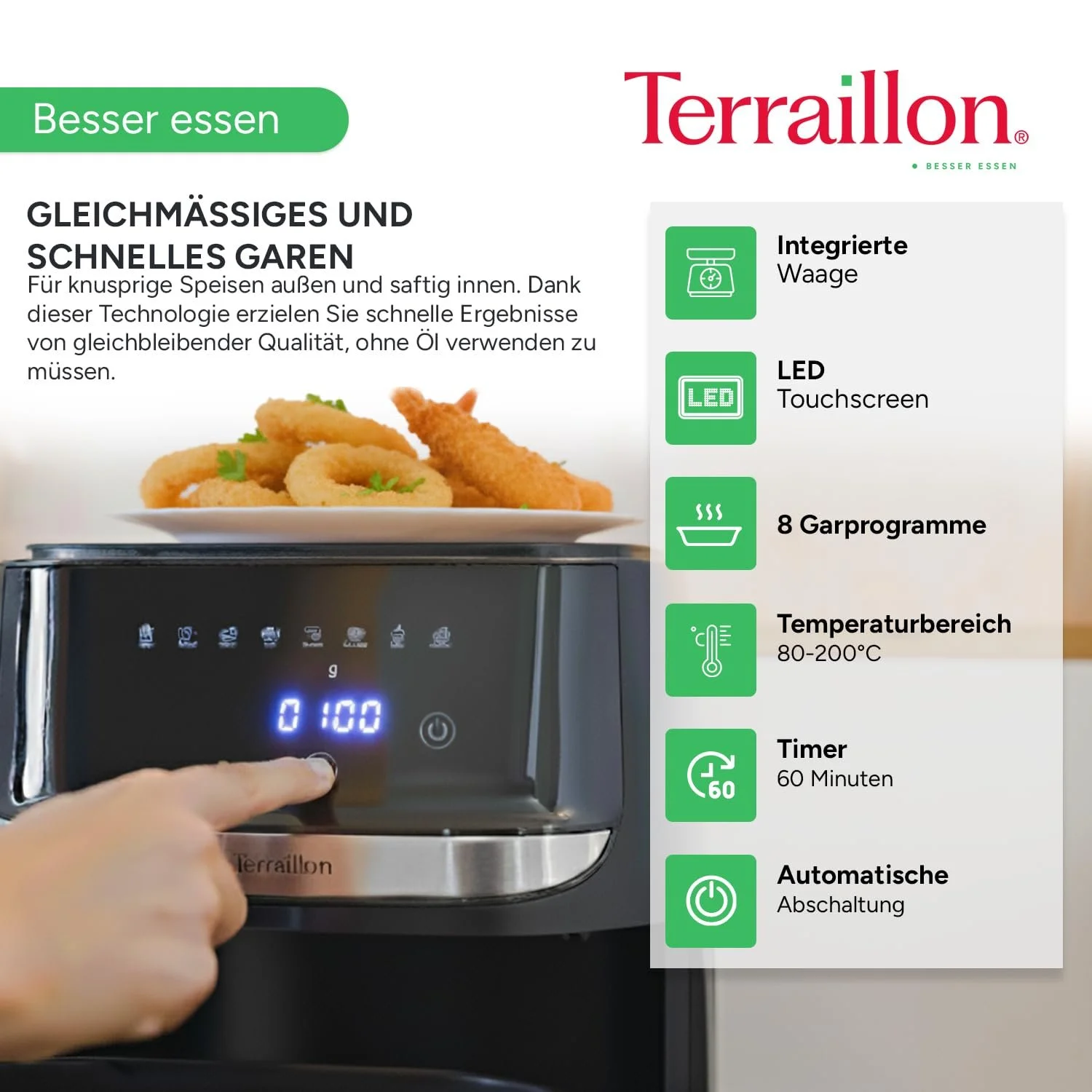 Мультипіч TERRAILLON Cook & Fry Smart 5.7 л 1700 Вт Вбудовані ваги 8 програм LED-дисплей, фото №3 Мультипіч TERRAILLON Cook & Fry Smart 5.7 л 1700 Вт Вбудовані ваги 8 програм LED-дисплей, фото №3