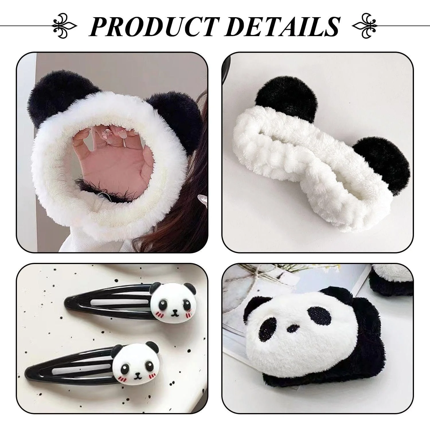 Пов'язка на голову Panda, 1 пара браслетів і 2 шпильки, фото №3 Пов'язка на голову Panda, 1 пара браслетів і 2 шпильки, фото №3