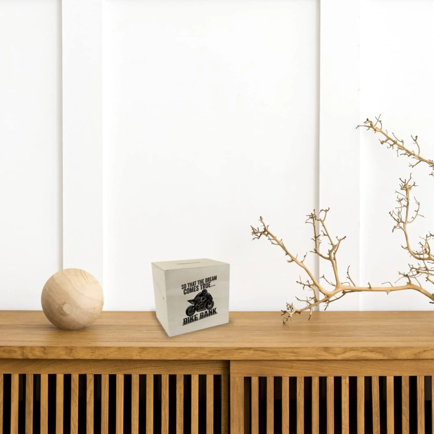 Скарбничка Bike Bank дерев'яна з написом та мотоциклом, фото №2