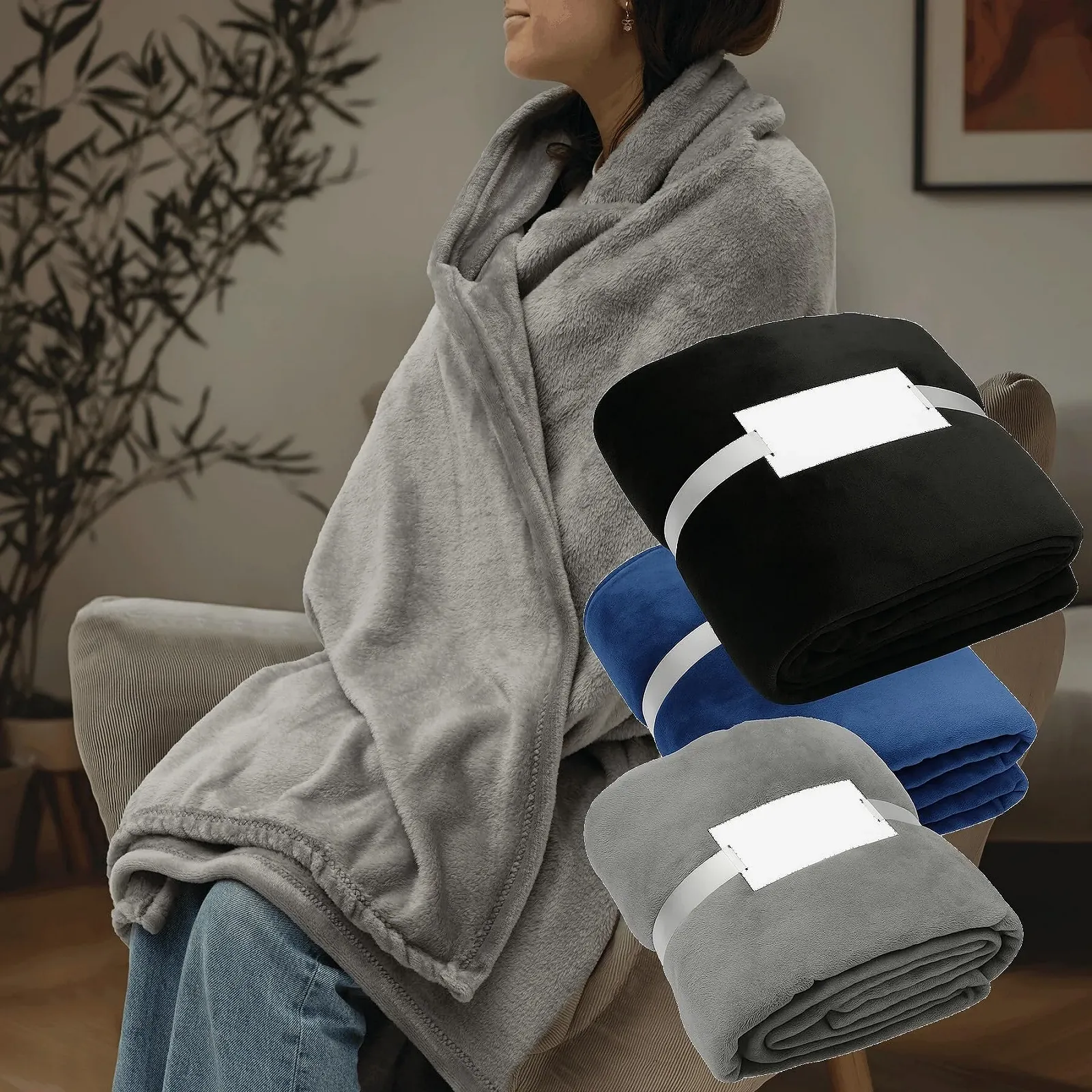 Плед Inspirion Мягкий и Пушистый - Большой флисовый плед 200 x 150 см для дивана, Легкий плед для уютных вечеров Серый, фото №1