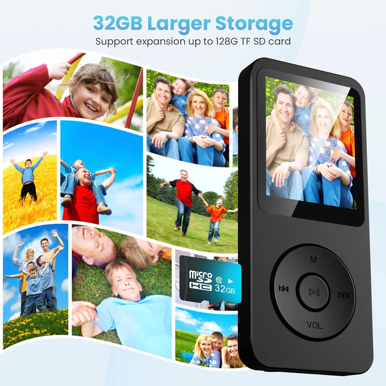 MP3 плеєр Bluetooth 5.3 32 ГБ 1.8-дюймовий TFT кольоровий екран HiFi музика FM-радіо E-Book Запис Підтримка до 128 ГБ Чорний, фото №6