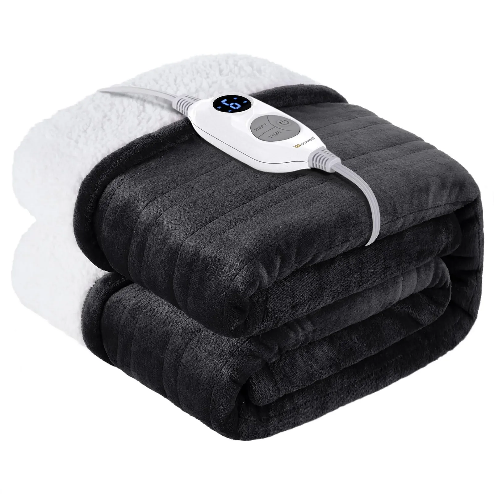 Электрическое одеяло Warmrest 130 x 100 см, фланель шерпа, 6 уровней температуры, защита от перегрева, можно стирать, фото №1