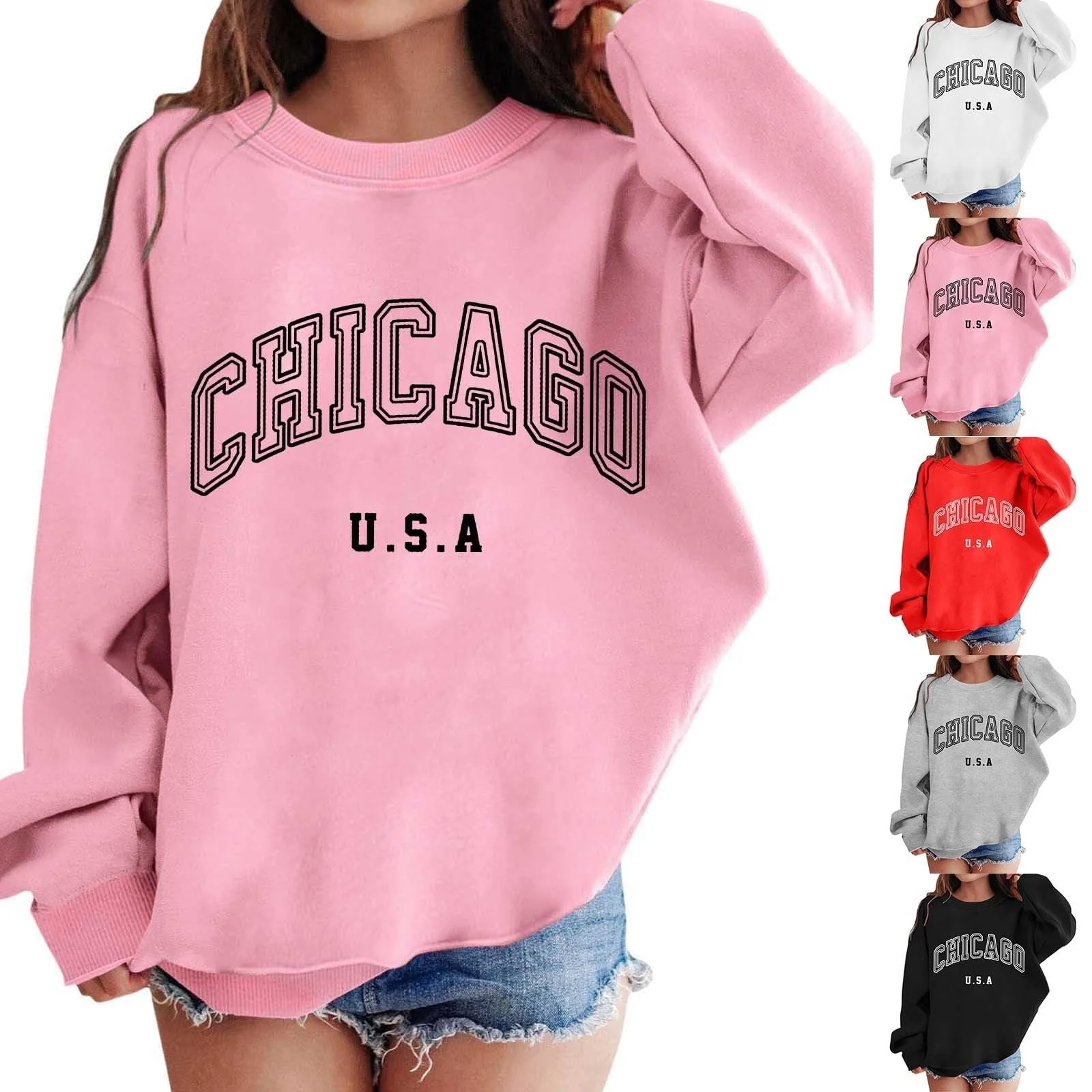 Світшот для дівчат з графічним принтом, круглий виріз, фото №4