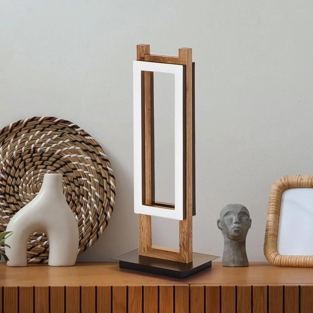 Настольная лампа GLOBO LIGHTING Wooden Lamp 2 лампы Металл MDF Черный Темно-коричневый Опал 2x LED 20 Вт 850 лм 3000 К 50 x 20 x 15 см, фото №4