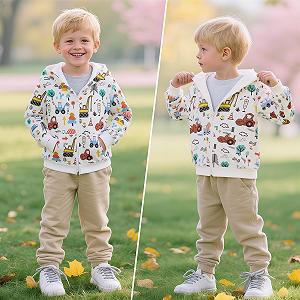 Худи на молнии Tokeya для мальчиков, с длинными рукавами, теплая хлопковая куртка с капюшоном и изображением животных, толстовка с молнией и карманами, детская одежда, размер 98-128 synthetic.ua - Фото 1