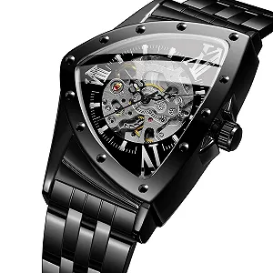 Мужские Часы FORSINING Skeleton Hollow Automatic Iridescent Retro Triangle, водонепроницаемые 30 м synthetic.ua - Фото 1