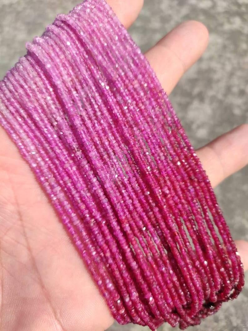Бусины Рубин круглый граненый 2-2.5 мм, нить длиной 40 см, драгоценные камни для ожерелья, браслета, фото №2