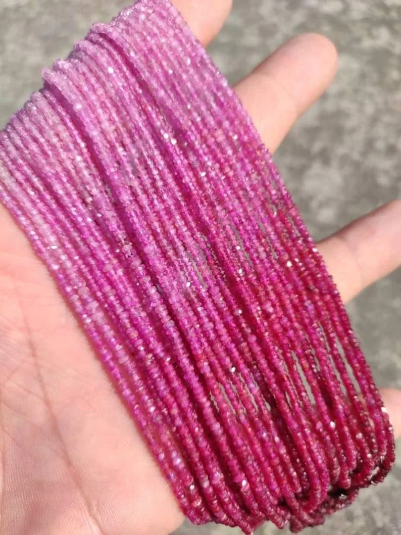 Бусины Рубин круглый граненый 2-2.5 мм, нить длиной 40 см, драгоценные камни для ожерелья, браслета, фото №2