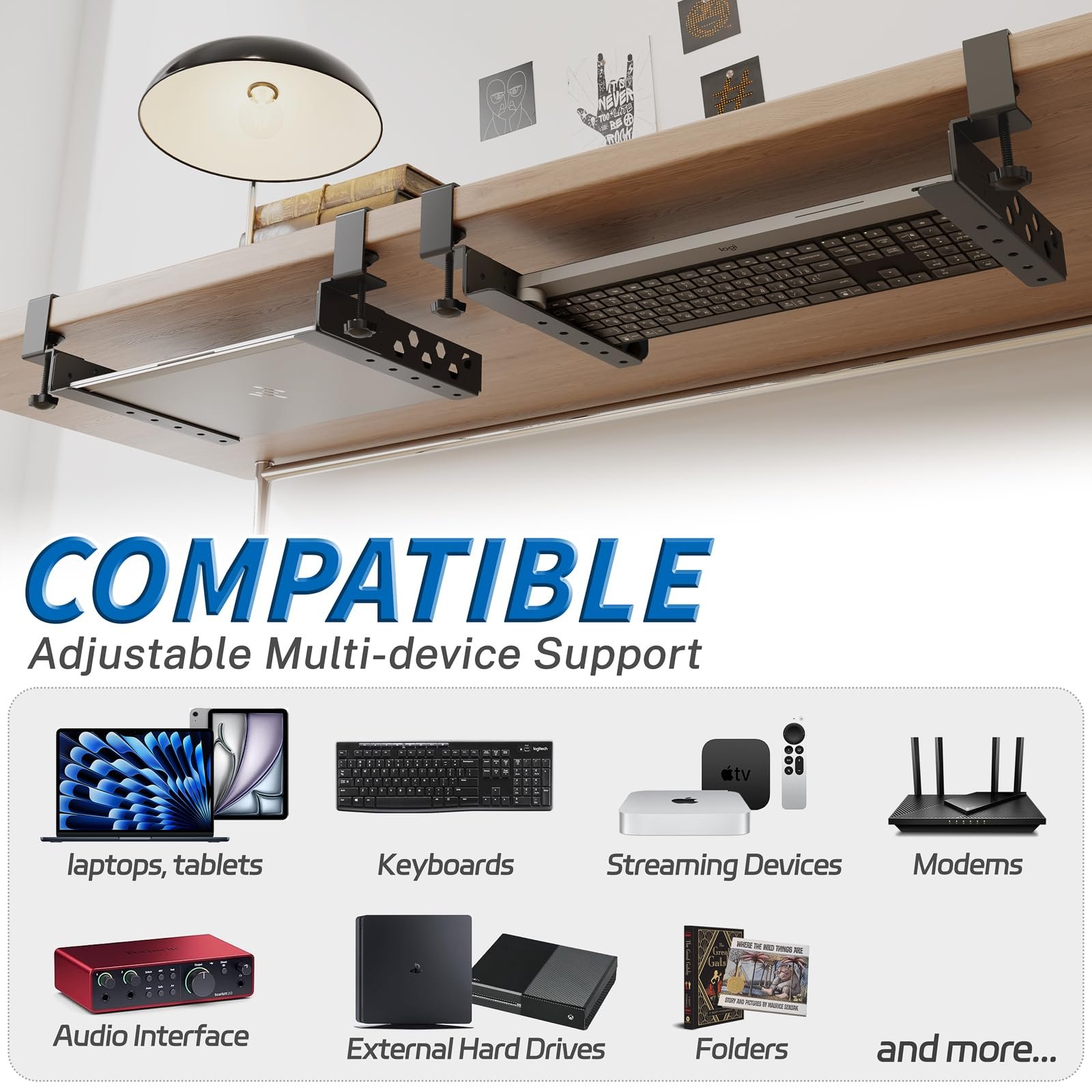 Регульований кронштейн під стіл з затискачем - не потребує свердління - сталева, фото №5