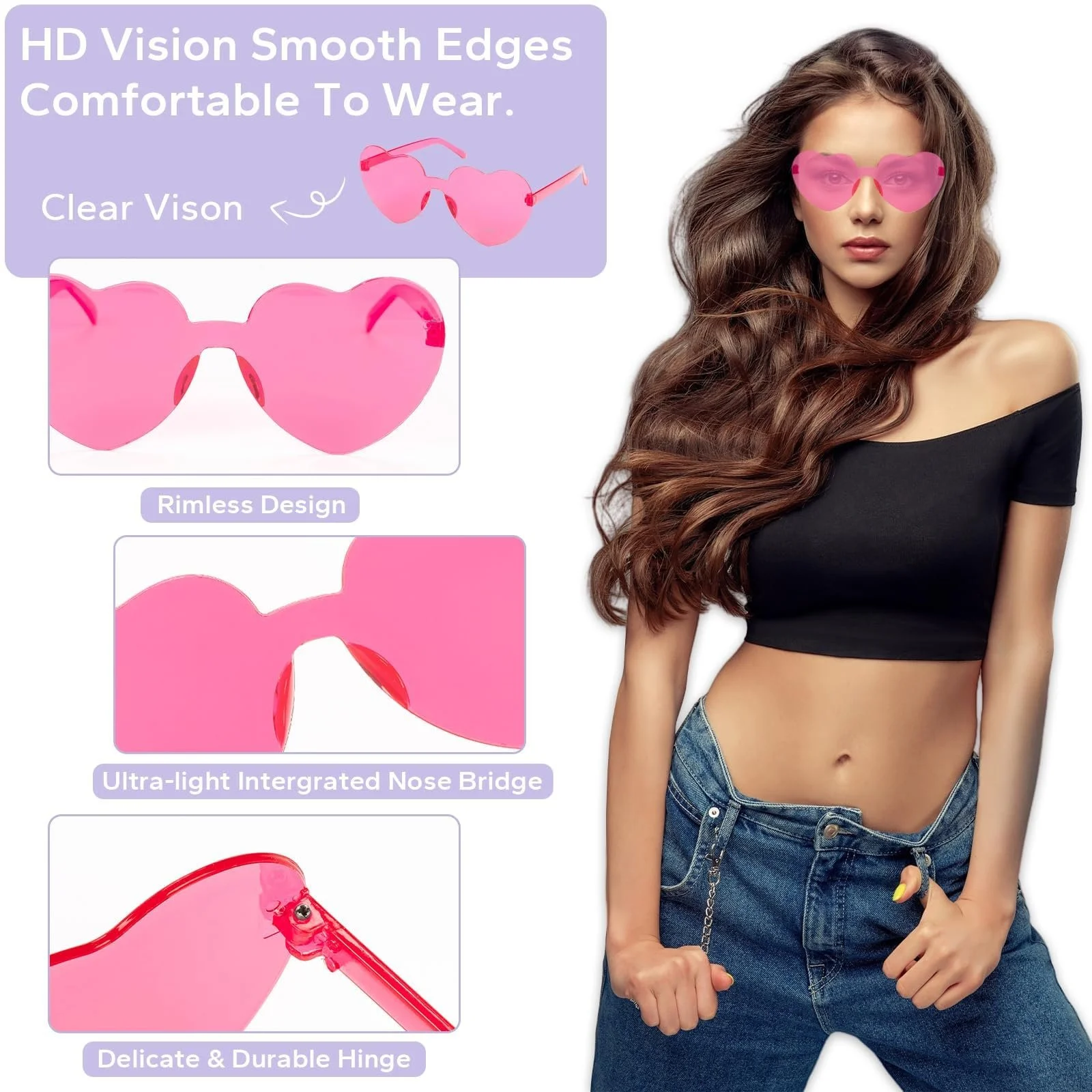 Сонцезахисні окуляри FUNUPUP Серце Прозорі кольори Різнокольорові 12шт, фото №3
