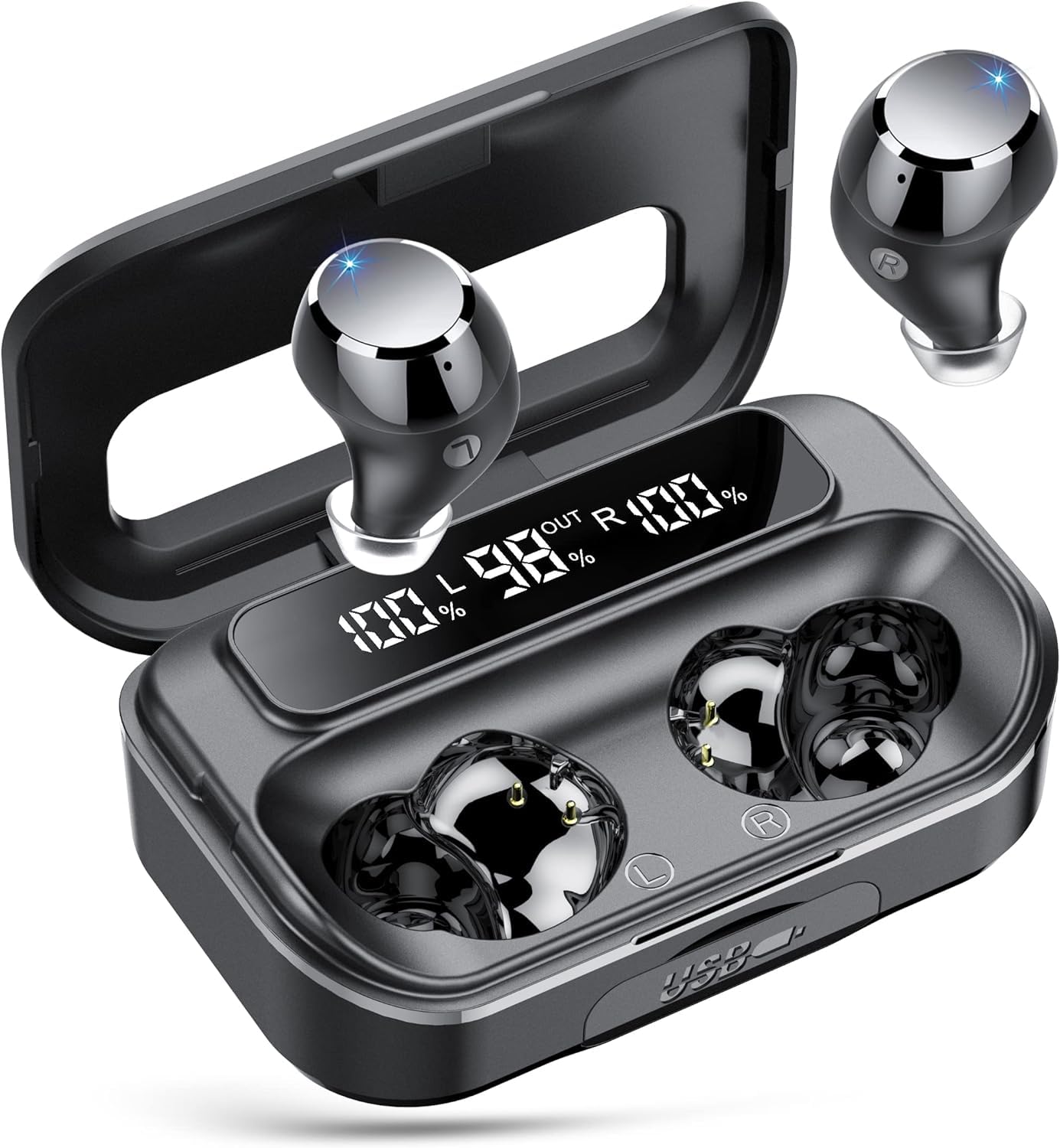 Бездротові навушники Lekaby Bluetooth 5.3, 100 годин відтворення, з 4 LED дисплеями, глибокий бас, внутрішньоканальні, з 4 мікрофонами ENC, фото №1