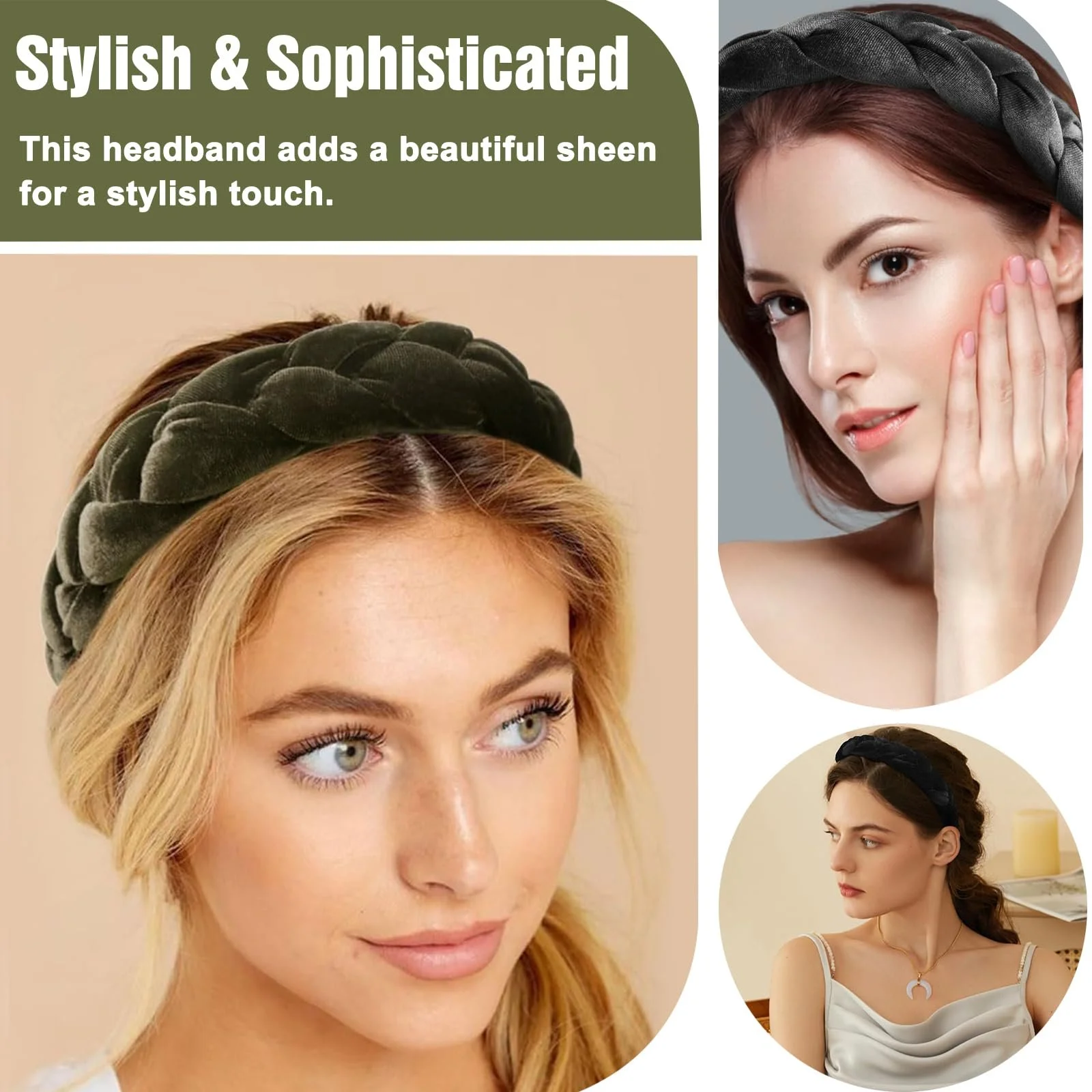 Обруч Оксамитовий плетений (2 шт.) Чорний, Темно-зелений, фото №3