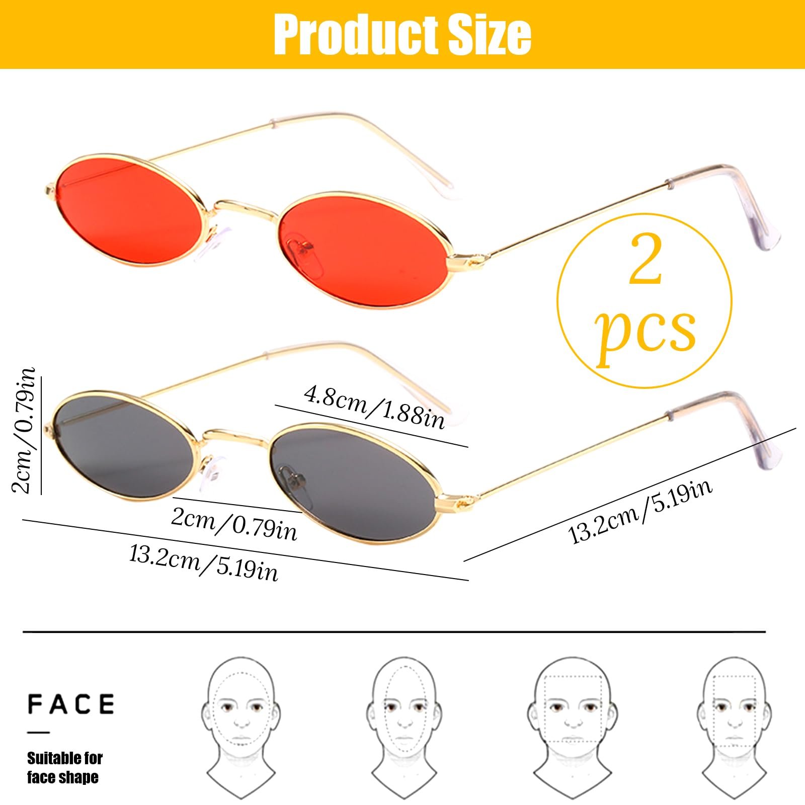 Вінтажні овальні сонцезахисні окуляри (2 пари) Сірий, Червоний, фото №2