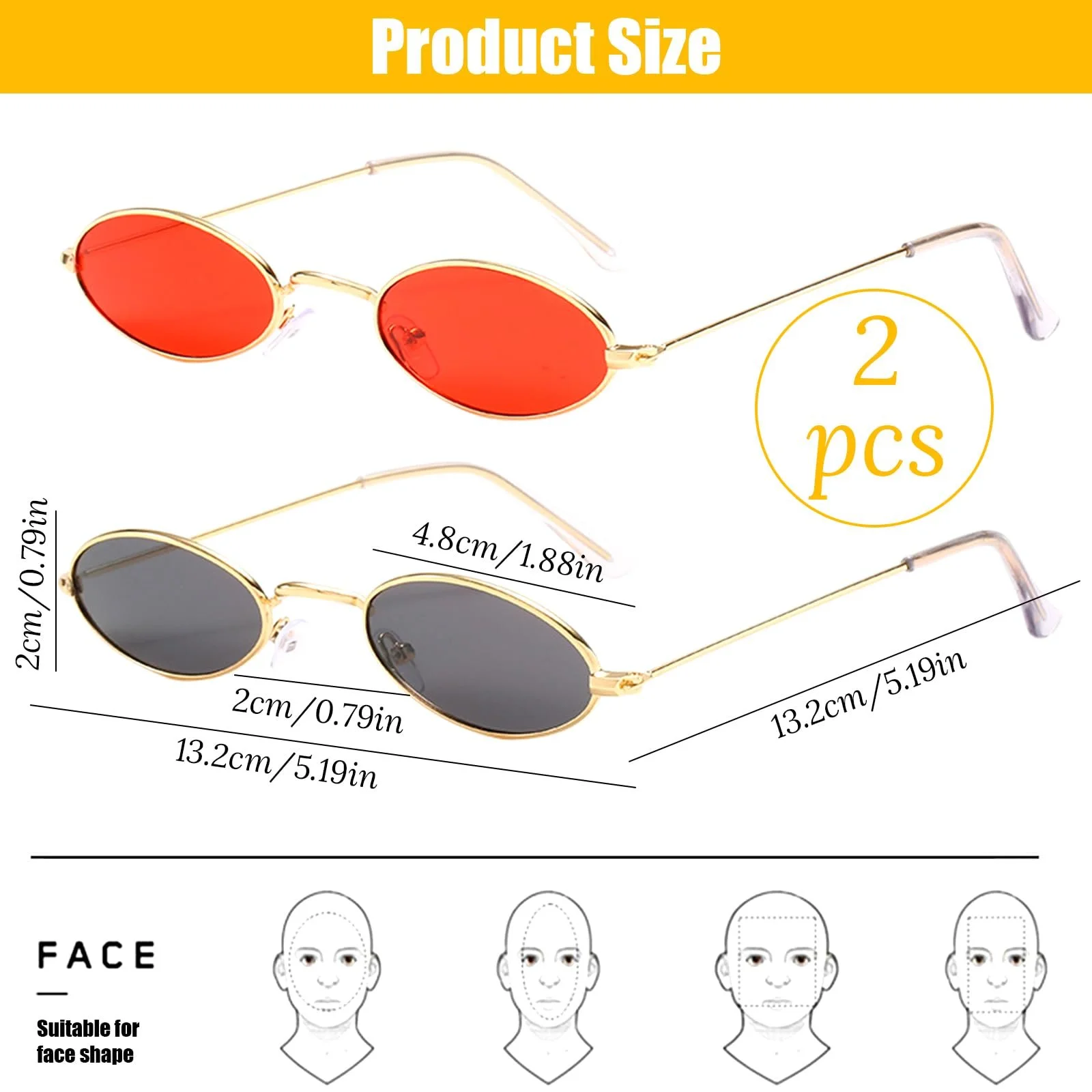 Винтажные овальные солнцезащитные очки (2 пары) Серый, Красный, фото №2